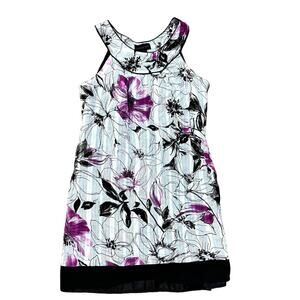 Jennifer West Dress Womens 14 Sheath Sleeveless Cotton Floral Purple Black Knee